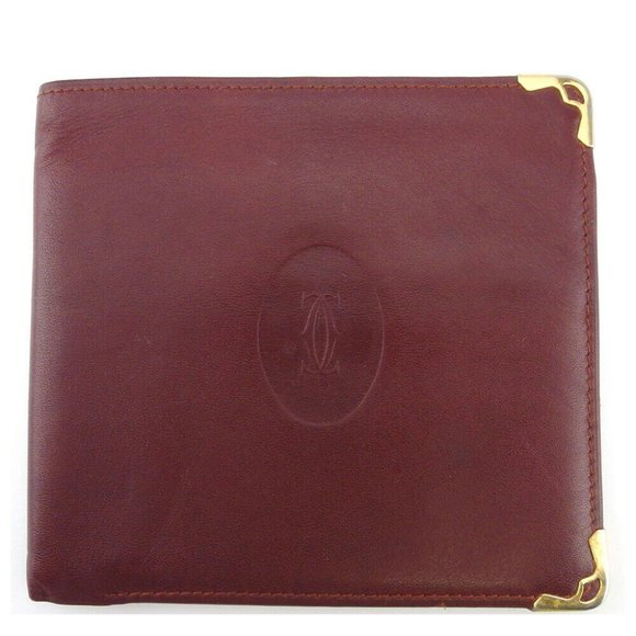 Cartier two-fold wallet mast line Bordeaux leather Authentic used - Picture 1 of 8